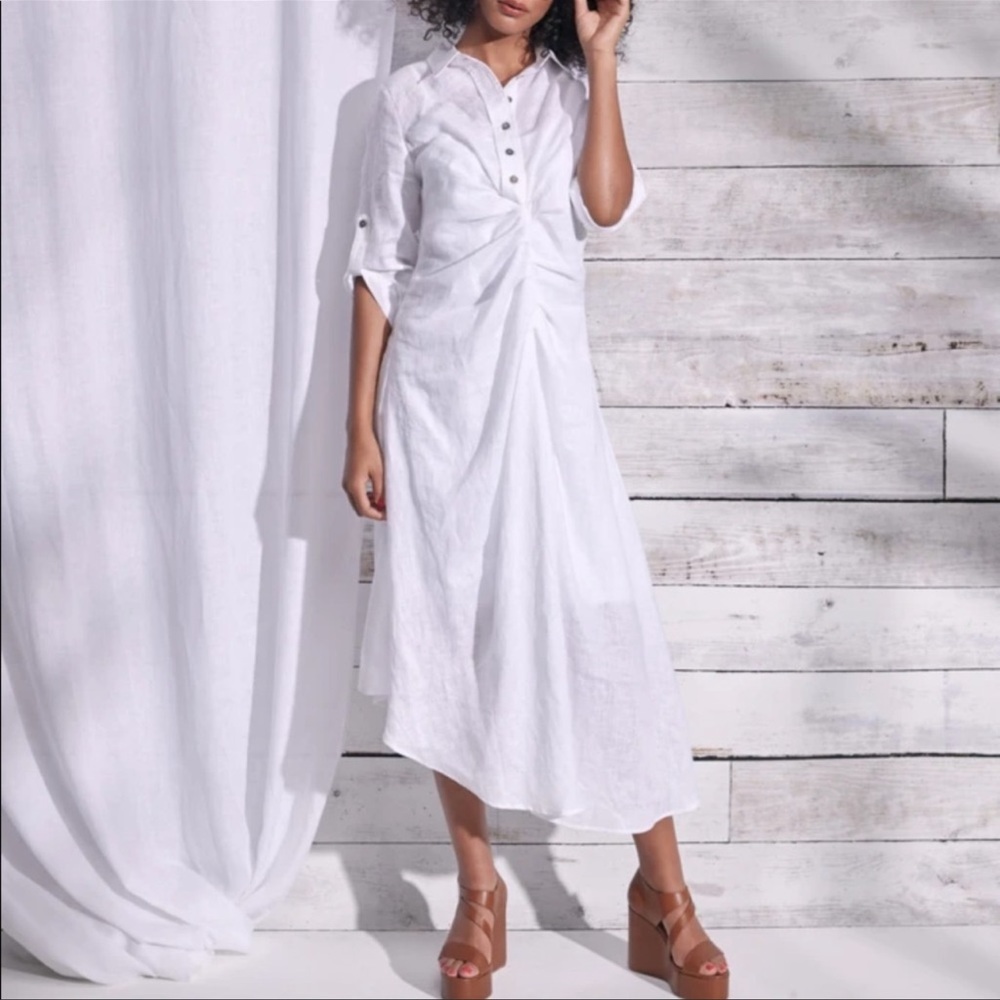 Long Casual White Lace Up Dress